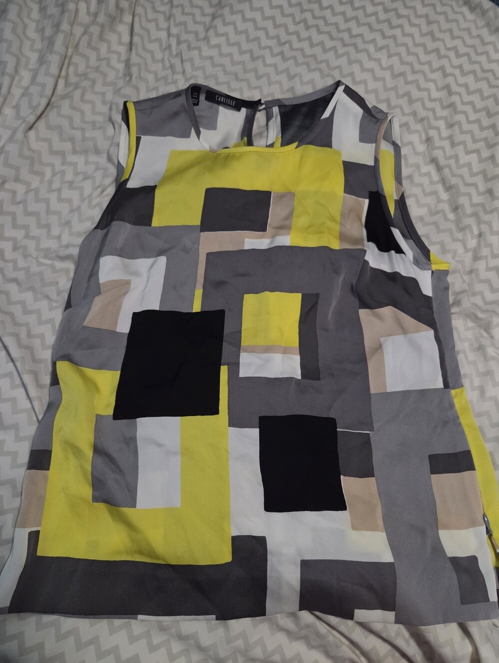 Carlisle Funky Geometric Print Silk Tank Top